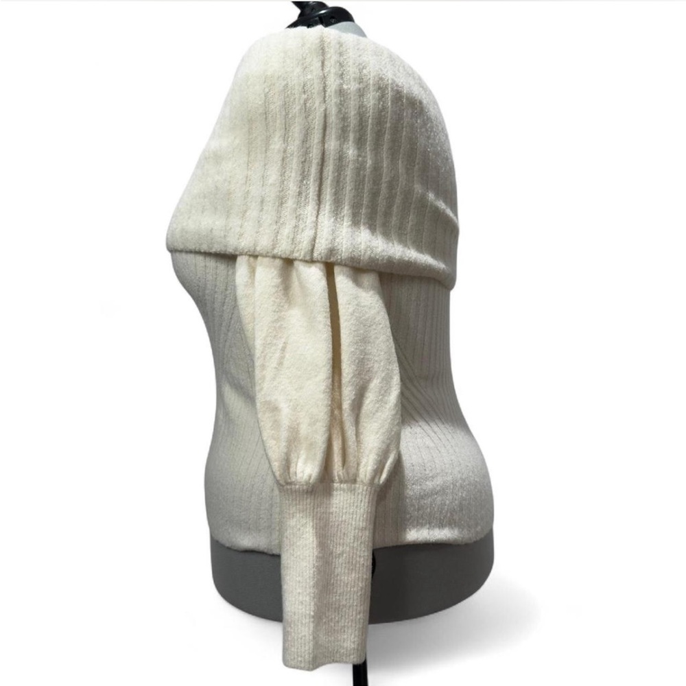 Anthropologie Tessa Off-The-Shoulder Puff-Sleeve Sweater Ivory Knit Plus Size - Picture 7 of 11